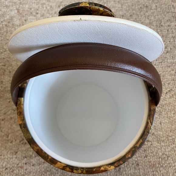 Ice Bucket faux tortoise shell vinyl  in brown, gold and white with lid, VTG '70 - Picture 3 of 5